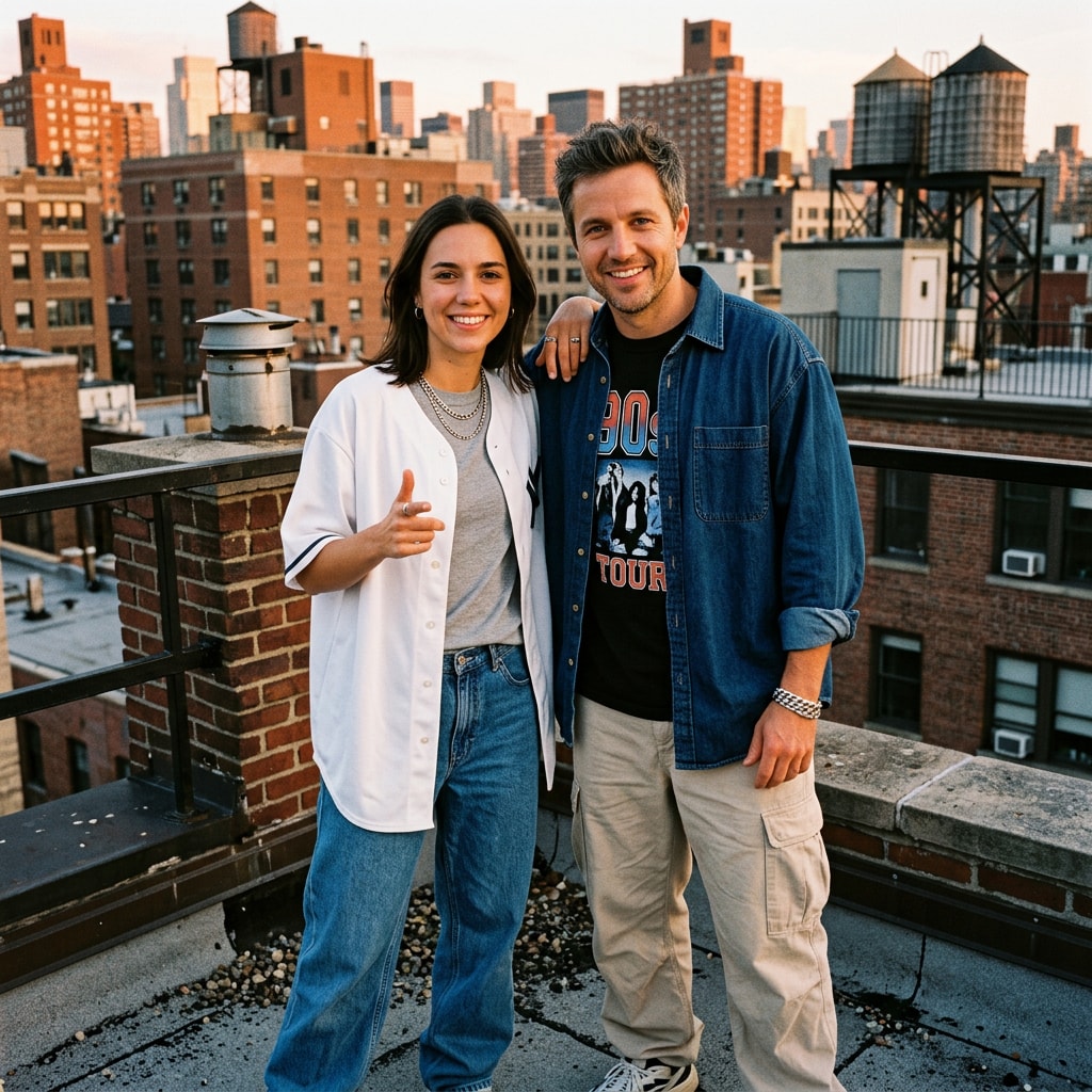 Picture 1 of 2: Ada and Bert as a 90s boy band on a rooftop