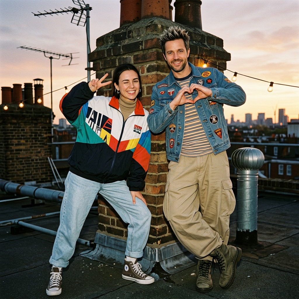 Picture 2 of 2: Ada and Bert as a 90s boy band on a rooftop